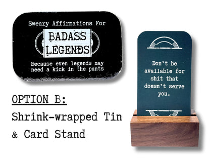 40 Mini Sweary Affirmation Cards for Badass Legends | Black Tin Included for Storage | Business Card Size