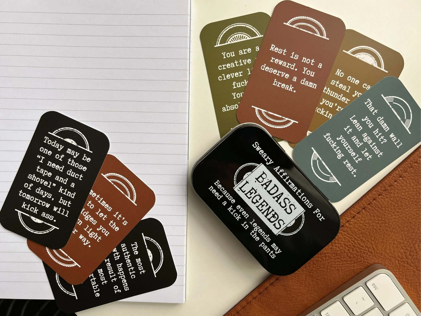 40 Mini Sweary Affirmation Cards for Badass Legends | Black Tin Included for Storage | Business Card Size