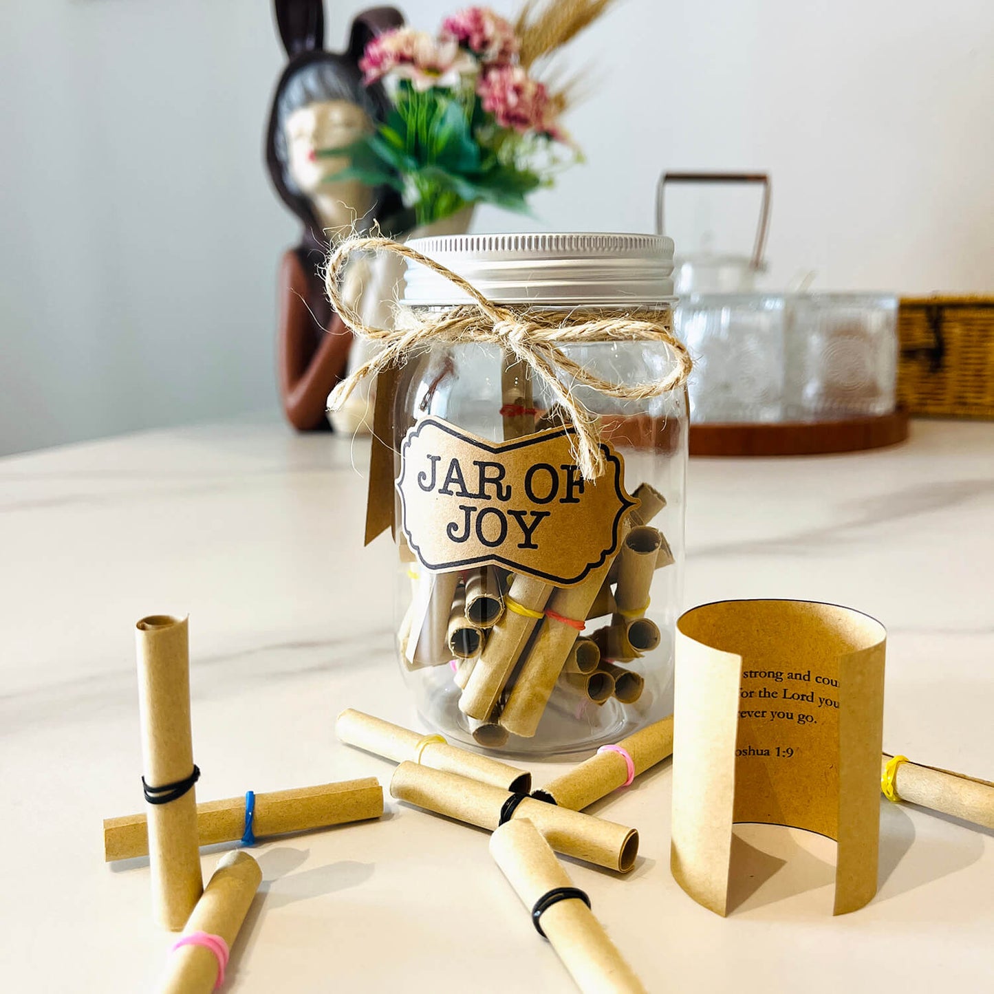 Jar of Joy with Personalized Scripture Scrolls - 40 Scripture Cards with Your Name