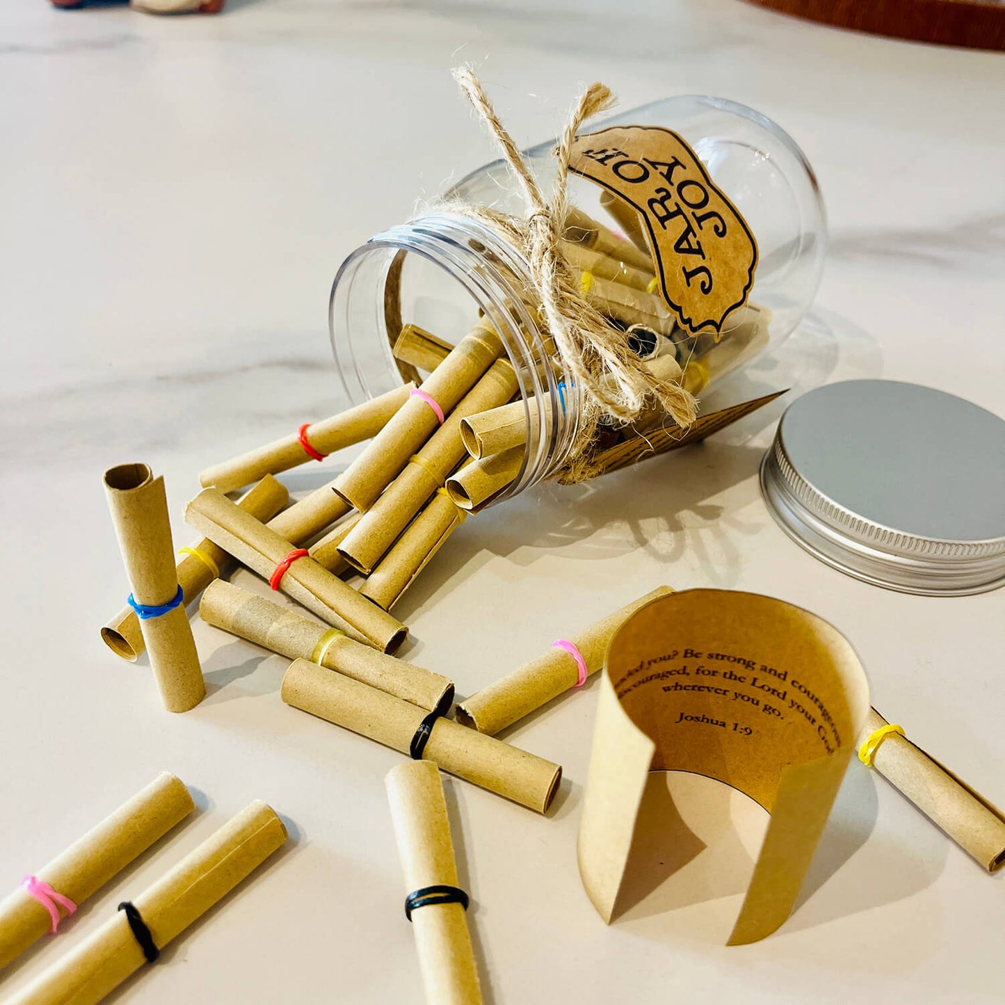 Jar of Joy with Personalized Scripture Scrolls - 40 Scripture Cards with Your Name