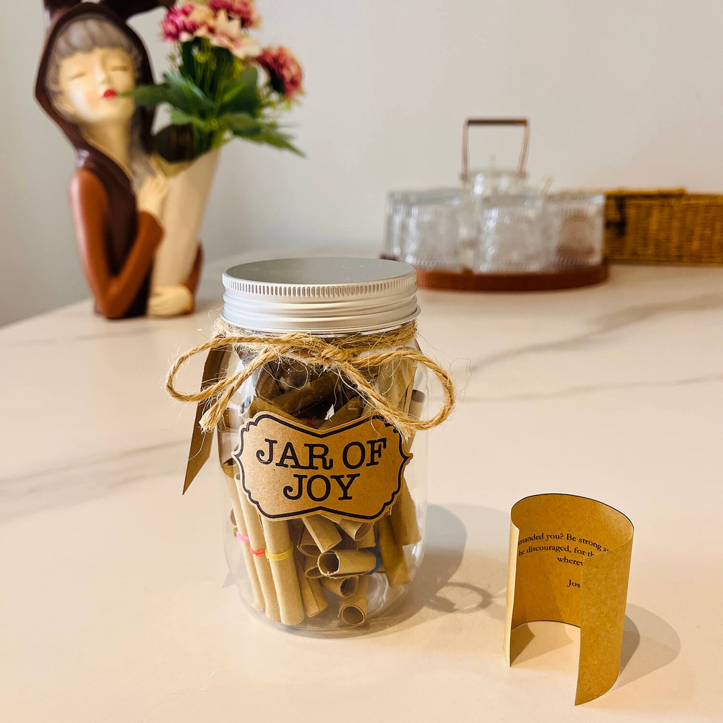 Jar of Joy with Personalized Scripture Scrolls - 40 Scripture Cards with Your Name