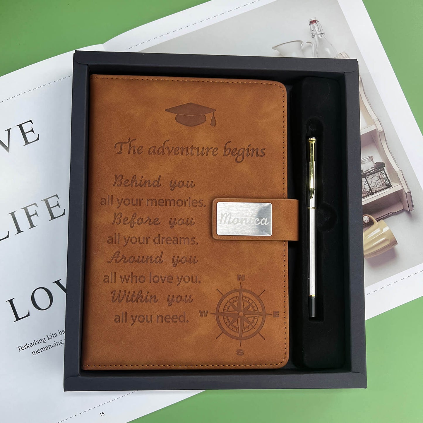 Personalized Leather Journal with gift bag