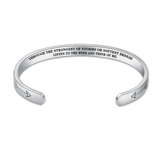 "Through the strongest of storms or softest breeze listen to the wind and think of me." Bracelet gift in Memory of adult or baby