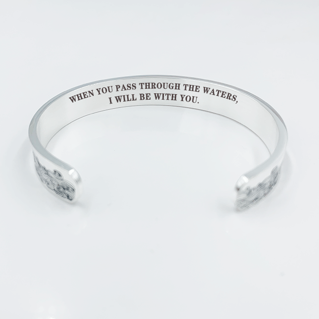 "WHEN YOU PASS THROUGH THE WATERS, I WILL BE WITH YOU." Silver-plated Bracelet