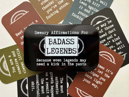 40 Mini Sweary Affirmation Cards for Badass Legends | Black Tin Included for Storage | Business Card Size