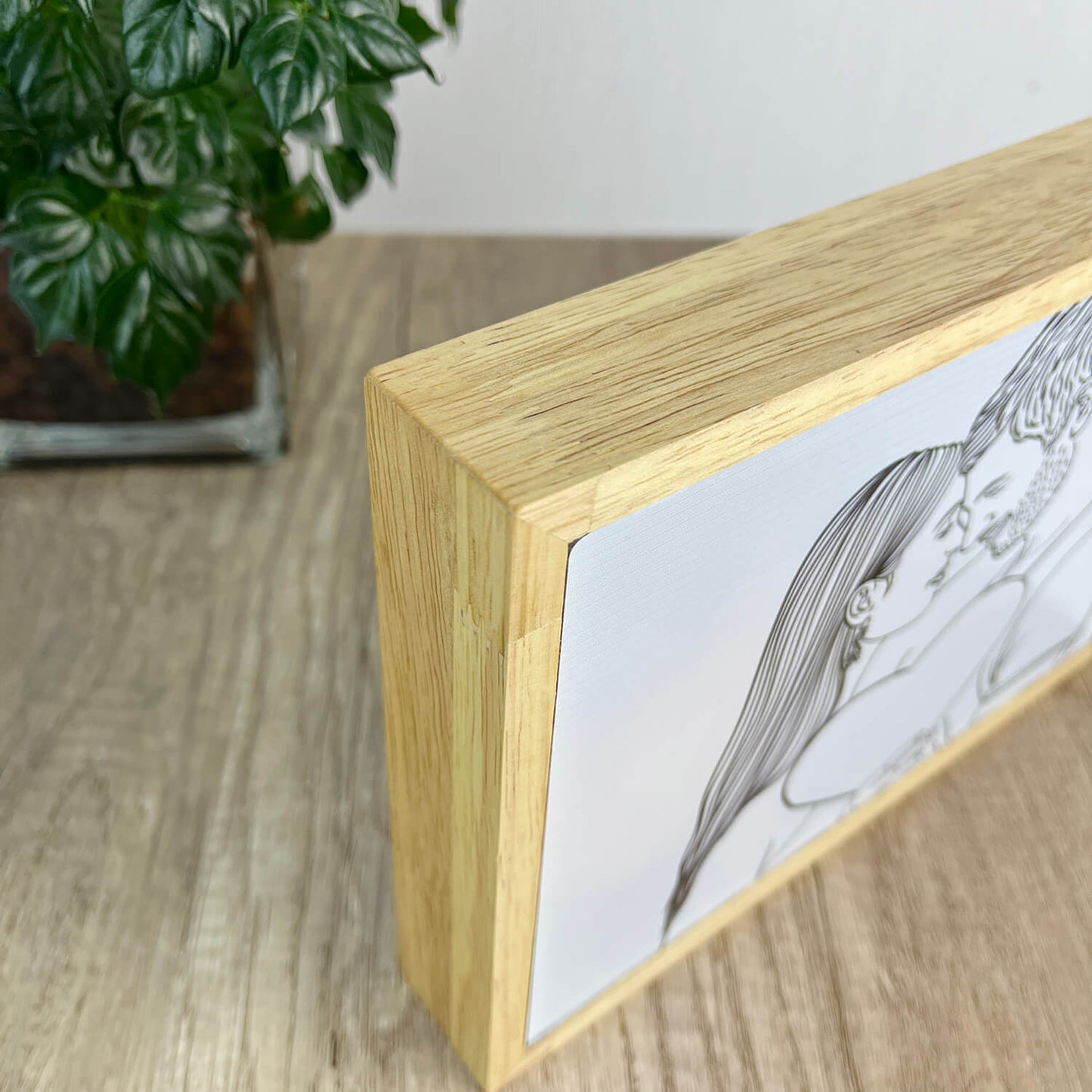 Customized Photo Light Painting with Wooden Frame - Handmade Drawing Minimalist Line Art Picture